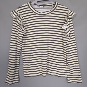 Splendid Girls‎ Top Size 6 Paris Striped Long Sleeve Rufffle Soft Rayon